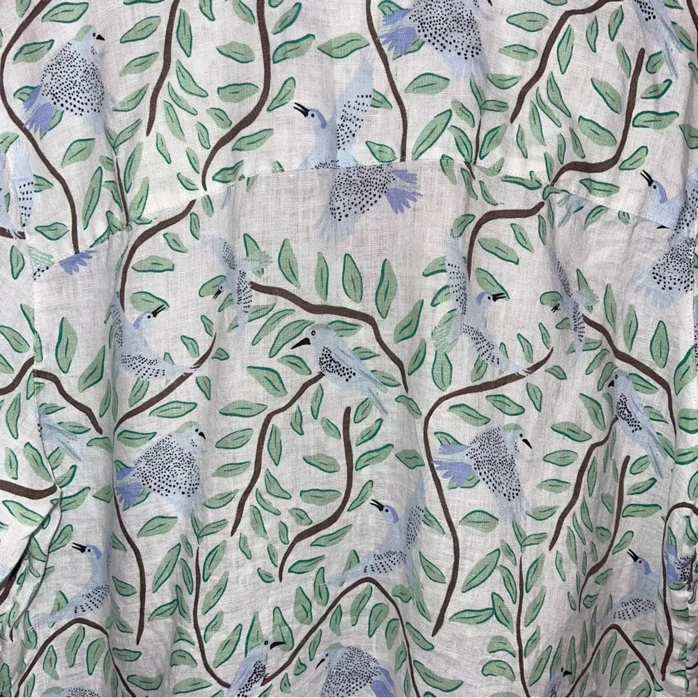 Cynthia Rowley Linen Blouse Women’s XL Button-Front Bird‎ Tropical - Picture 6 of 7